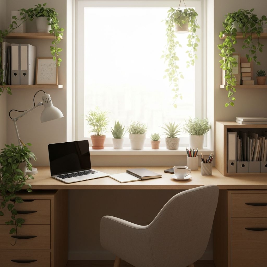 Arbeitsplatz mit Pflanzen und Tageslicht