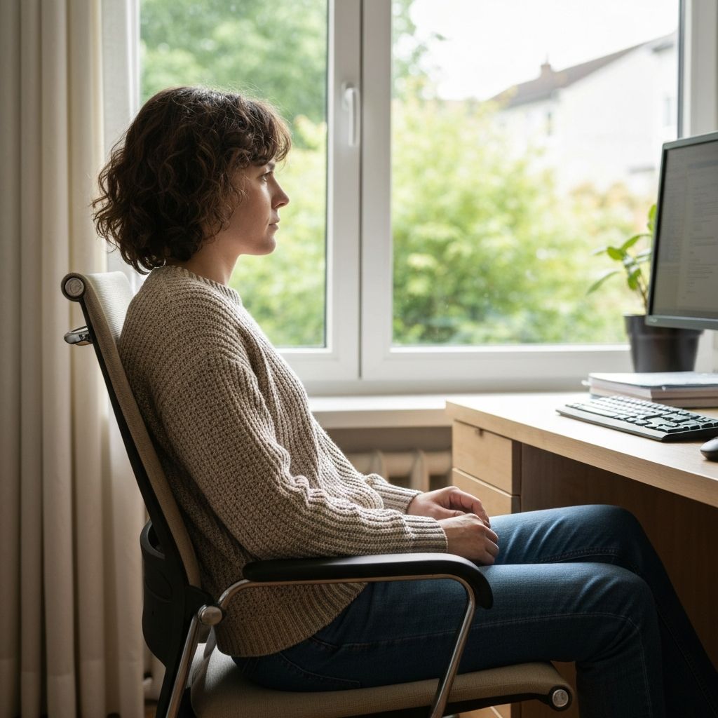Person schaut vom Monitor weg